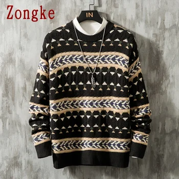 

Zongke 2020 New Spring Casual Sweater Men Slim Fit Knitted Pullover Men Fashion Brand Striped O-Neck Men’S Sweater Warm M-5XL