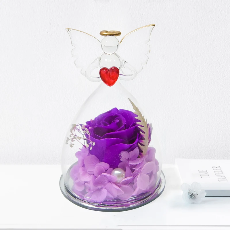 Angel Preserved Roses In Glass Forever Eternal Rose Flowers Gift Wedding Birthday Mother Valentine Day Christmas Gifts for Women_voghion.com