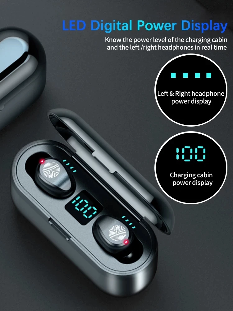 New F9 TWS HIFI Mini Wireless Bluetooth 5 0 Earphone In Ear Sports Running Headset Support iOS Android Phones HD Call