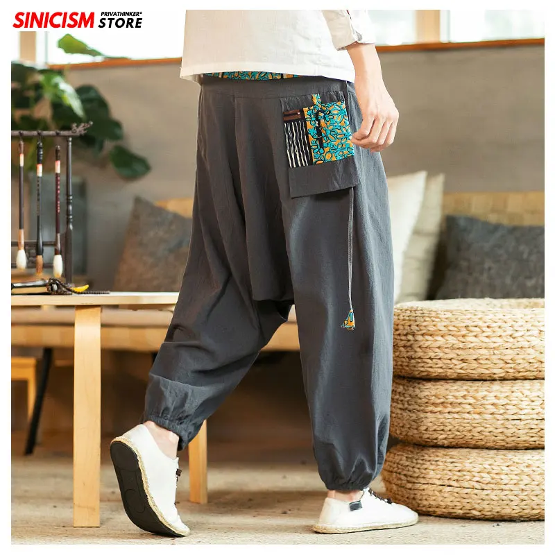 

Sinicism Store Chinese Cross-Pants Men 2019 Autumn Oversize Fashion Mens Patchwork Button Pants Male Wide-legged Loose Pants
