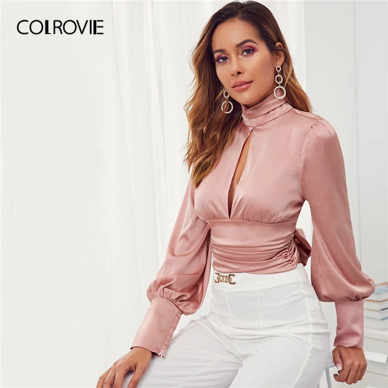 Женский Атласный топ COLROVIE розовая блузка с вырезом на спине и открытой спиной
