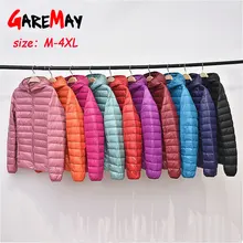 Женский зимний пуховик, белый пуховик с капюшоном, длинный рукав, теплый тонкий легкий пуховик, короткое пуховое пальто для женщин