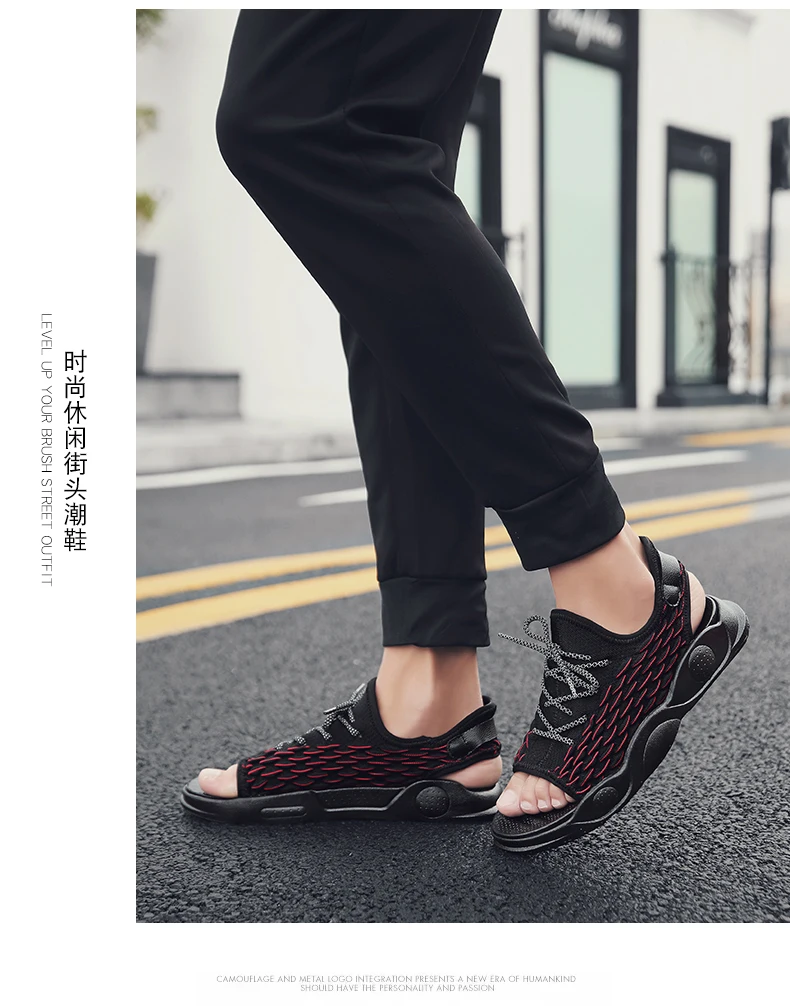 Мужские дышащие тапочки Flyknit открытый размер 39-44 мужская пляжная обувь с открытым носком Нескользящие повседневные шлепанцы Chanclas Hombre