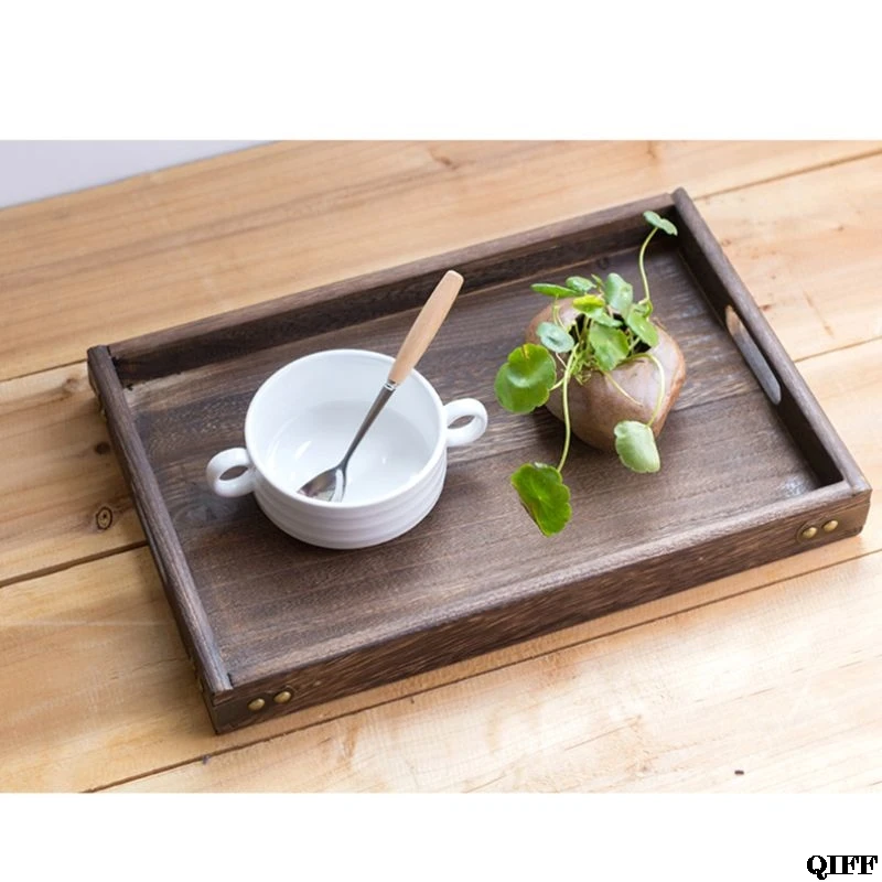Wooden Serving Tray with Handles, Coffee Table/Butler Serving Tray 3pcs/set