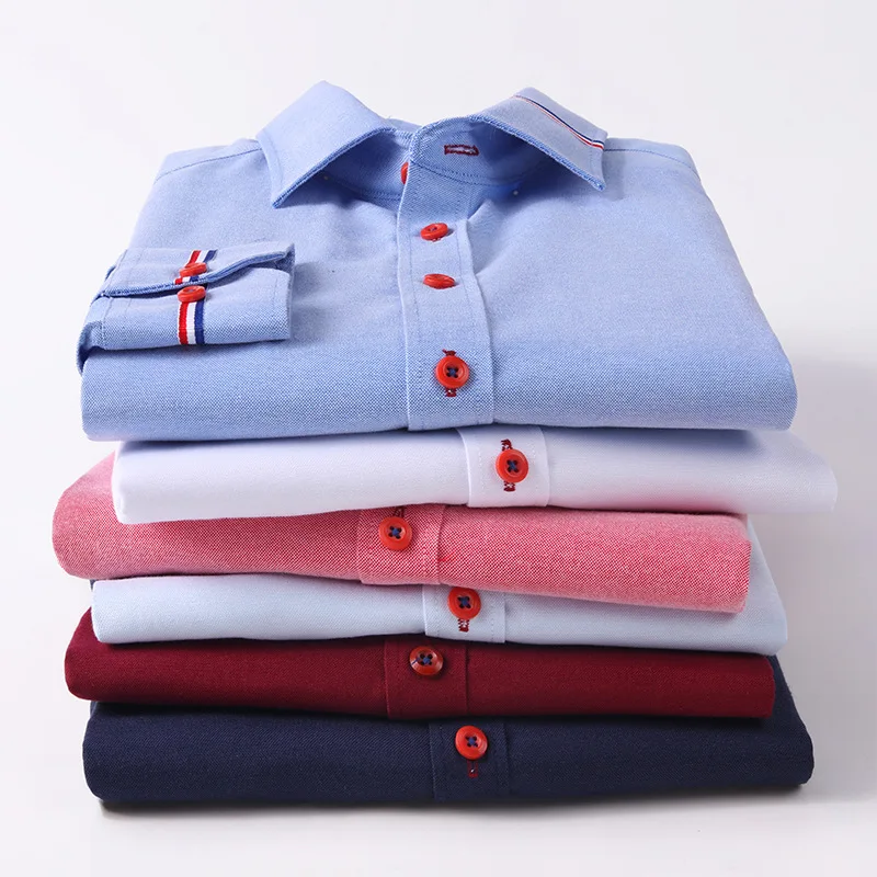 Men's Long Sleeve Oxford Striped Casual Shirt Front Patch Regular-fit Button down Collar Thick Work Shirts Long Sleeve Shirt Men Casual Shirt