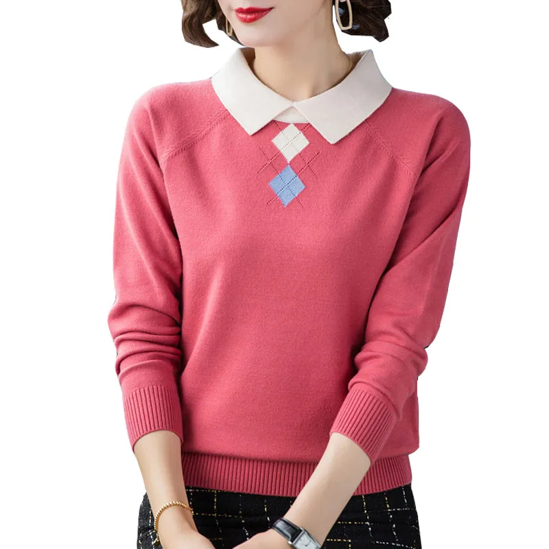 

Turn Down Collar Sweater Christmas Women's Pullovers New Autumn Winter Knitted Cute Sweaters Long Sleeve Knitwear Sueter Mujer
