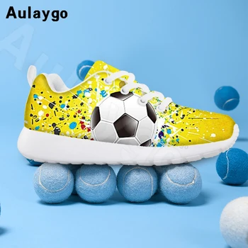 

Aulaygo Autumn Children Shoes Yellow Cool Football Pattern Fashion Brand Sports Boys Shoes Casual Kids Sneaker Breathable Shoes