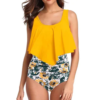 

2020 Fashion Summer Print Women Two Piece Plus Size Sexy Backless Halter Beach Printed Swimwear Set Biqini #T1G1