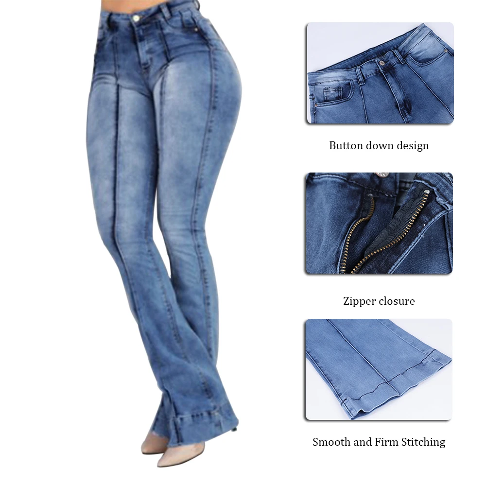 Новинка, модные женские джинсы, расклешенные брюки, женские рваные джинсы, широкие брюки, женские повседневные одноцветные расклешенные длинные штаны, большие размеры