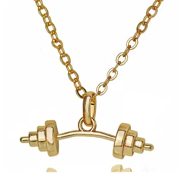 

Barbell Dumbbell Pendant Weightlifting Bodybuilding Champagne Gold Color Fitness Crossfit Gym Exercise Necklace 10pcs