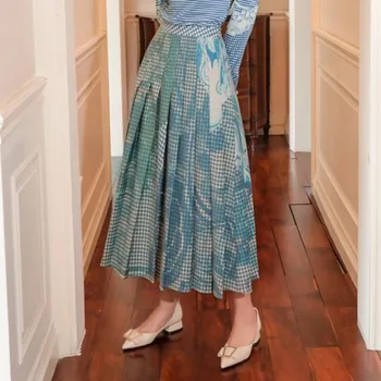 

LANMREM 2020 Summer New Print High Waist Pleated Skirt Women Original Temperament Popular Loose Bottom Female Tide PF477