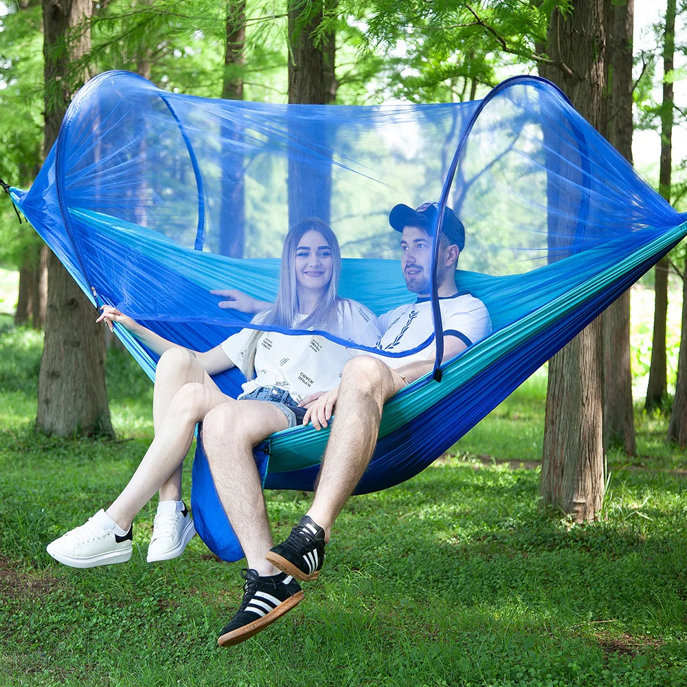 Portable Double Hammock with Mosquito Net Netting Hanging Bed Outdoor Camping 
