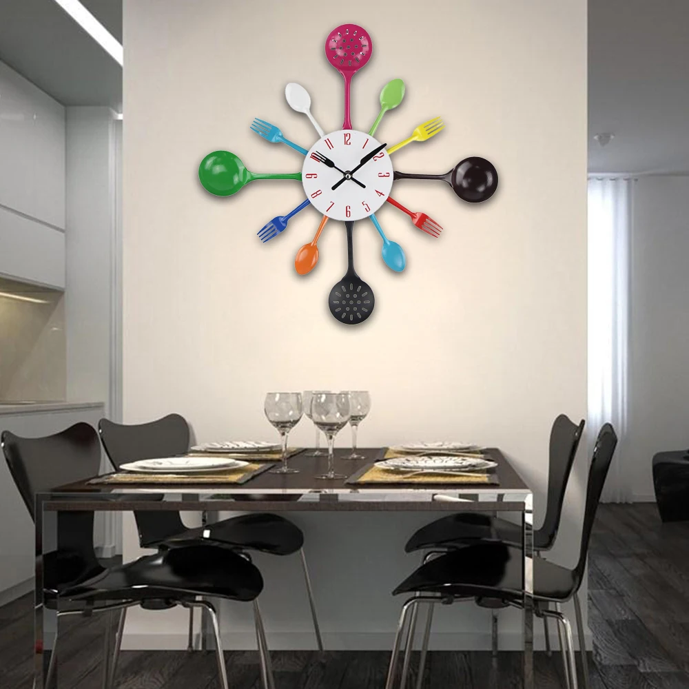 Cutlery Kitchen Wall Clock Spoon Fork Quartz Wall Mounted Slient Clocks Modern Design Horloge Murale Wall Clocks2022 Hot Sale