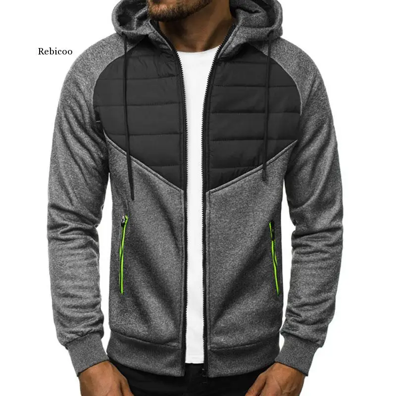 

Men Jacket Autumn Winter Zipper Hooded Jacket Men Longsleeve Patchwork Mens Fashion Jackets Slim Fit Outerwear Coat Men