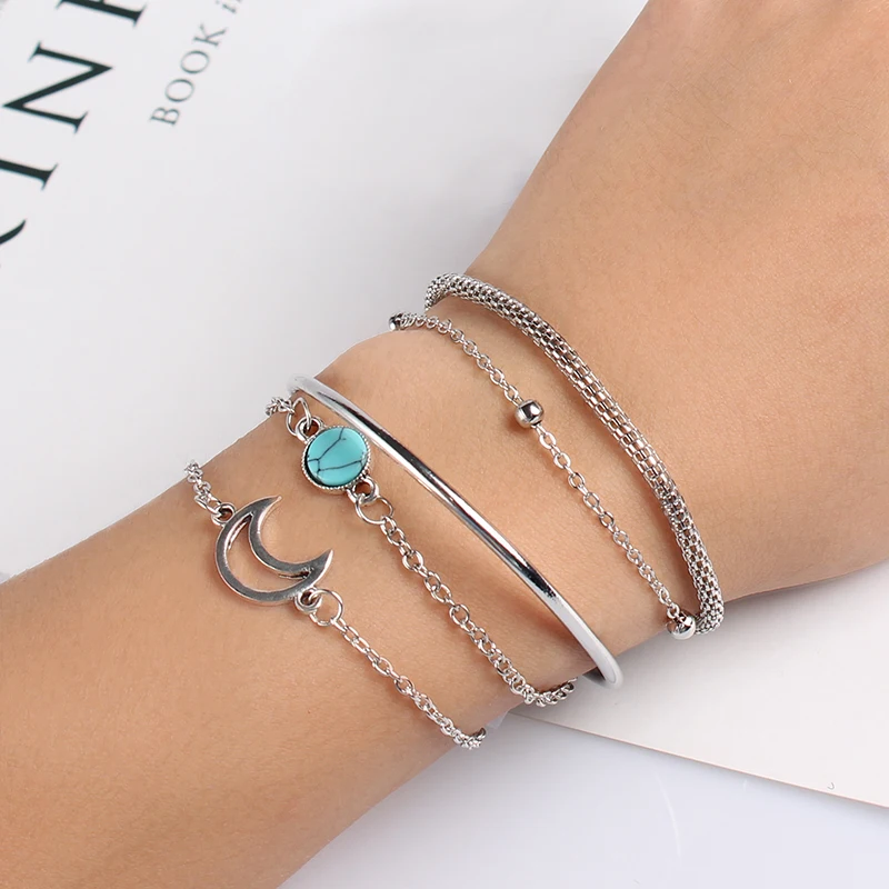 

Moon Shell Pineapple Rose Charm Bracelet Love Letter Map Heart Multilayer Beads Bracelet For Female Boho Summer Jewelry