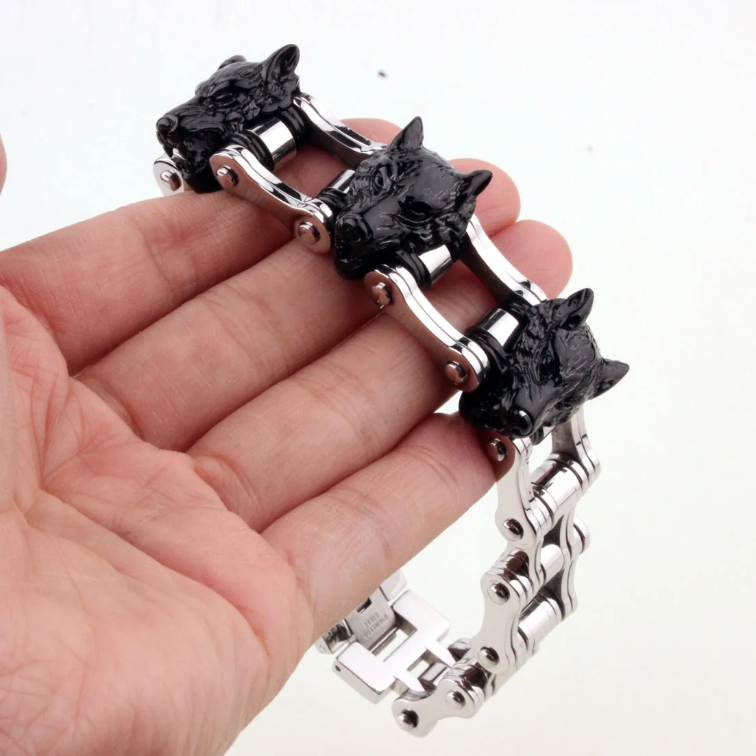 

Punk Wolf Biker Bracelet & Bangle Stainless Steel Silver Bike Link Chain Bracelet For Men Gothic Rock Male Accessory Jewelry