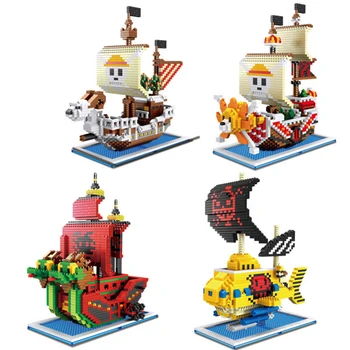 

ONE PIECE Mini Anime cartoon one piece Going Merry Thousand Sunny pirate ship building blocks action figure model educational to