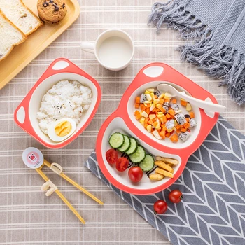 

Bamboo Fiber 5PC Kids Tableware Children Carton Training Plate Baby Feeding Dinnerware Set Baby Spoon Cup Bowl Plates Chopsticks