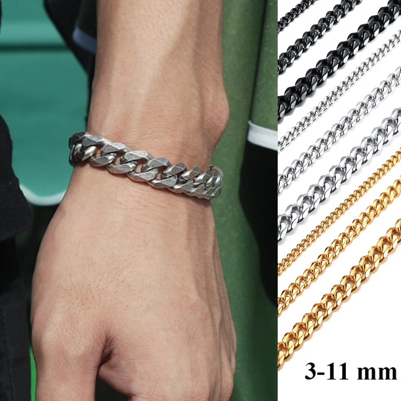 Chain Bracelets Wristband Cuban-Link Gifts Women Jewelry Curb Stainless-Steel Vnox Anti-Allergy
