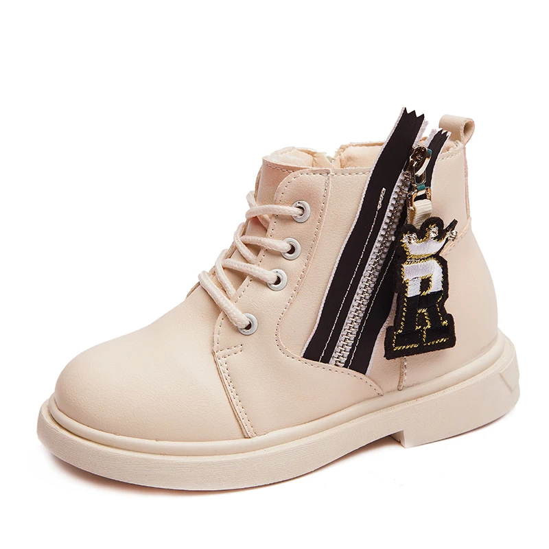 SSJ054Beige Зимние ботинки для девочек; Зимние теплые кроссовки с героями мультфильмов для мальчиков; Модные цветные детские ботильоны с заплатками для девочек; Детские Ботинки martin; SSJ054 - Цвет: SSJ054Beige