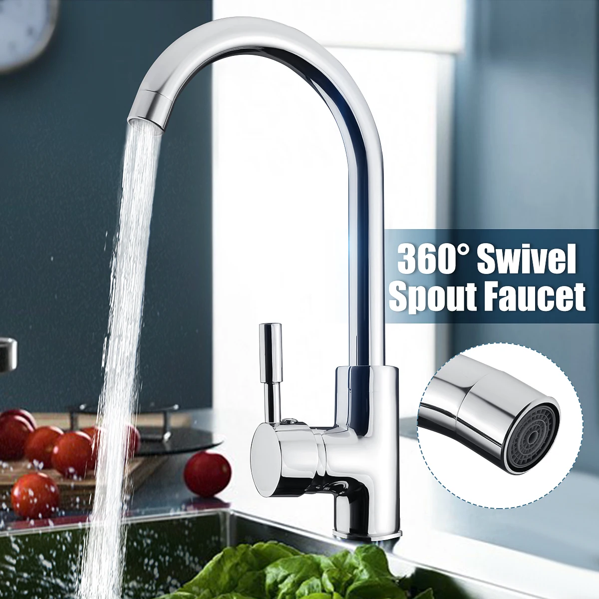 Хромированный смеситель для раковины на 360 градусов кухонный кран с изогнутым