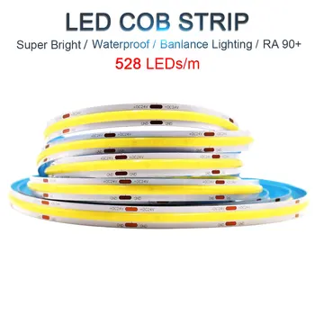 

528LEDs/m Flexible COB Strip Soft LED Bar Light 12V 24V Super Bright COB Tape for Dedroom Living Room Cabinet Kitchen Decoration