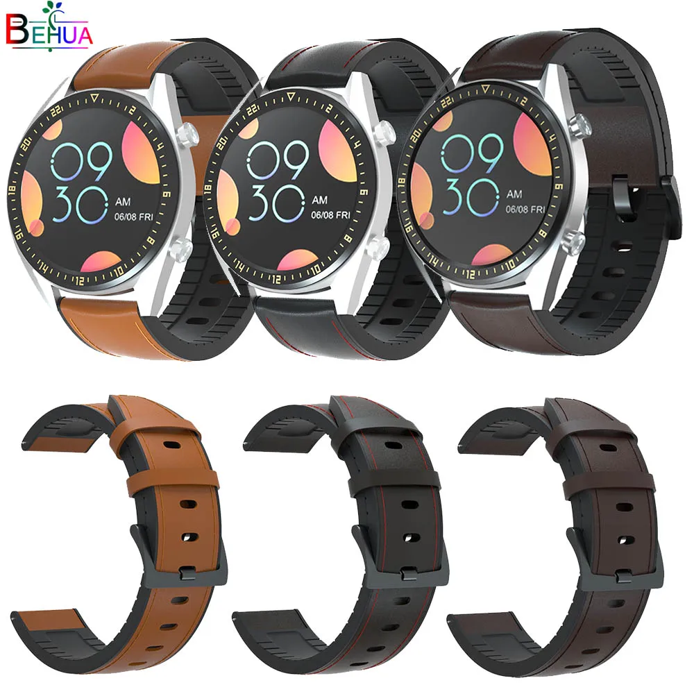 22 мм силиконовый + кожаный ремешок для часов Ремешок для samsung gear S3/Для huawei Watch GT GT2/Amazfit GTR 47 мм умный ремешок