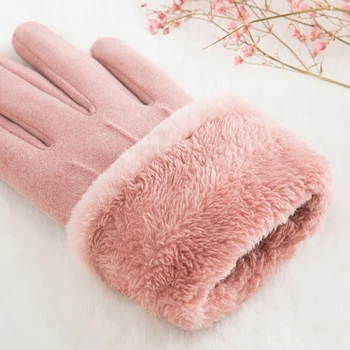 

Winter Charming Driving Gloves Touch Screen Mittens Thick Warm Cashmere French romantic style Plush Wrist Women Five Fingers