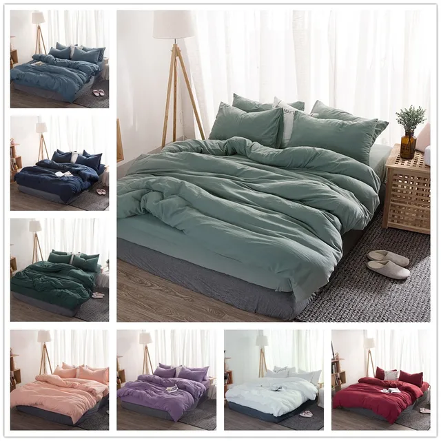 $US $9.80  FAMIFUN New Product Solid Color 3/4 Pcs Bedding Set Microfiber Bedclothes Navy Blue Gray Bed Linens