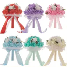 Карамельный цвет пена искусственный букет из роз для свадьбы свадебный держащий цветок с длинными лентами Лук кружева Искусственный жемчуг вечерние реквизит декор