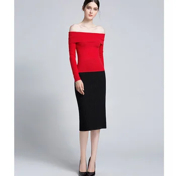 

European station 2020 new style slim undershirt with a word shoulder sexy shoulder-length pullover