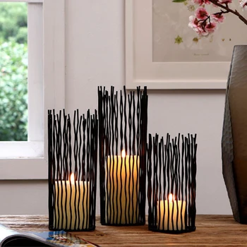

Activity modern Hollow wrought iron Candle Holder Iron Candle Holders Black Cafe Table Geometric Shapes Decoration Living Room