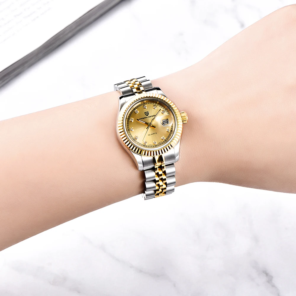 free drop shipping Automatic-self-Wind Female Watch gold silver stainless steel band waterproof auto date womens watches  (39)