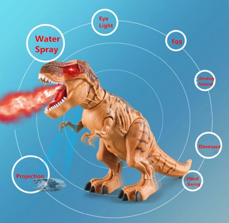 Spray de Água Efeito de Som com Luz Andando Brinquedo Robô Dinossauro Elétrico 47 cm Profection Caminhada Leigos Ovo Fazer 6 Animais e robôs por radiocontrole