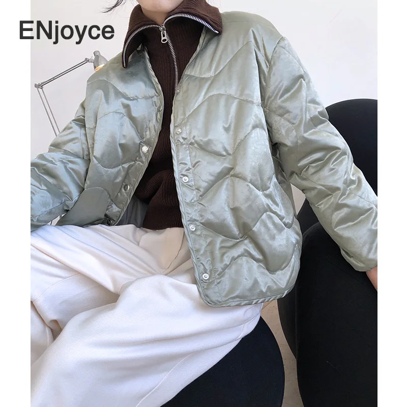 

Women Japanese Stylish V Neck White Duck Down Coat Ladies Winter Single Breasted Outwear Jacket Light Warm Glossy Overcoat