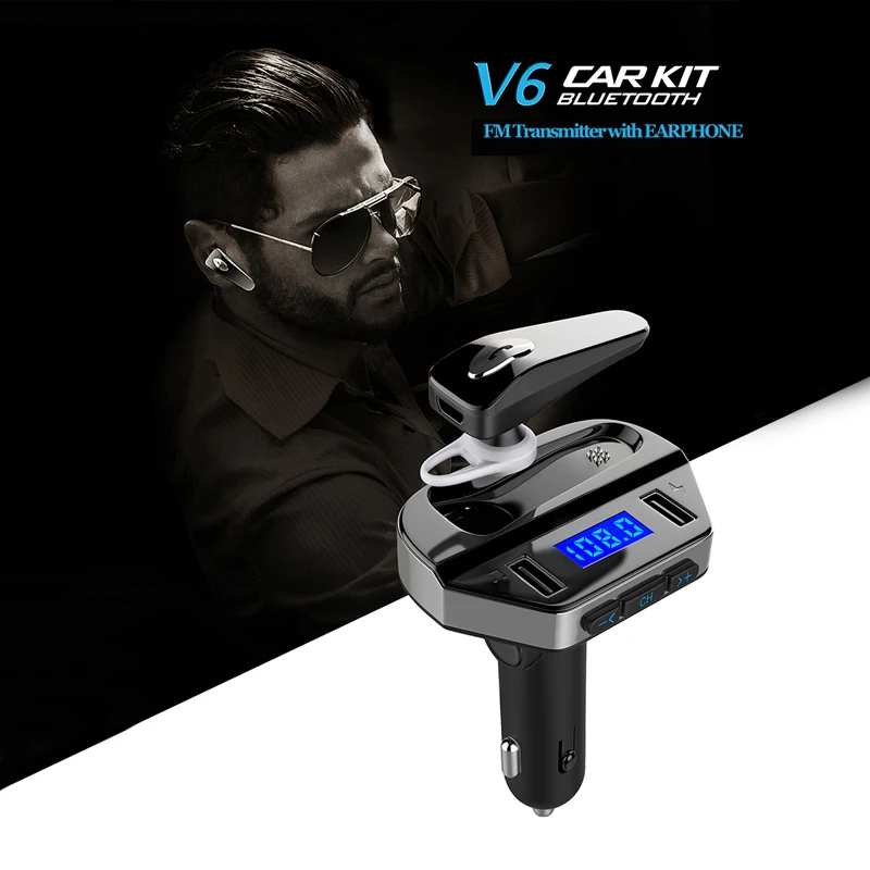 Гарнитура Bluetooth автомобильный комплект с наушниками FM передатчик громкой связи