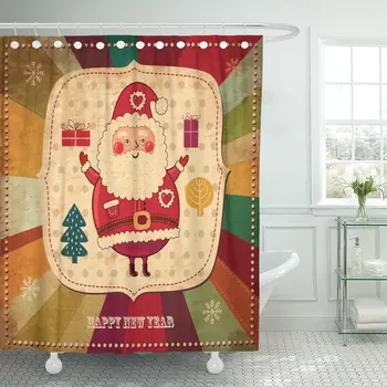 

Retro Christmas Vintage Funny Santa Claus Winter Cardboard Celebration Shower Curtain Waterproof Polyester 72 x 78 inches Set