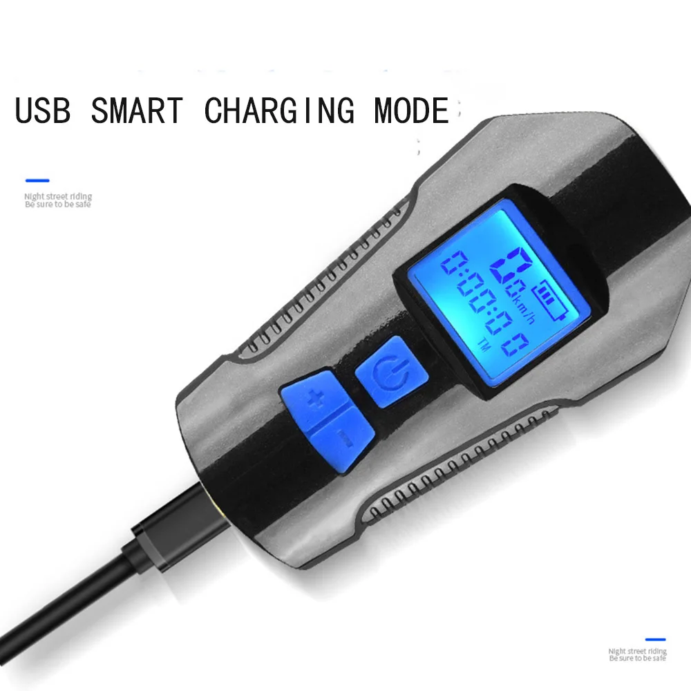 Водонепроницаемые велосипедные огни USB Перезаряжаемый велосипед передний свет фонарик Руль Велоспорт головной свет Рог измеритель скорости ЖК-экран