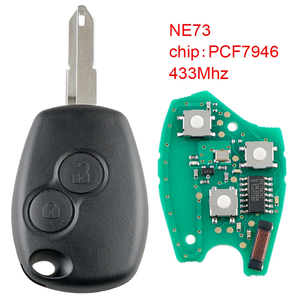 1 Pc 433MHz 2 Buttons Plastic Replacement Flip Durable Black Remote Car Key with ID46/7946 Chip and NE73 Blade Fit for Renault