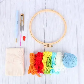 

Home DIY Punch Embroidery Tools 20cm Round Embroidery Base Cloth Scissor Wools Thread Accessories DIY Art Craft For Kids Home