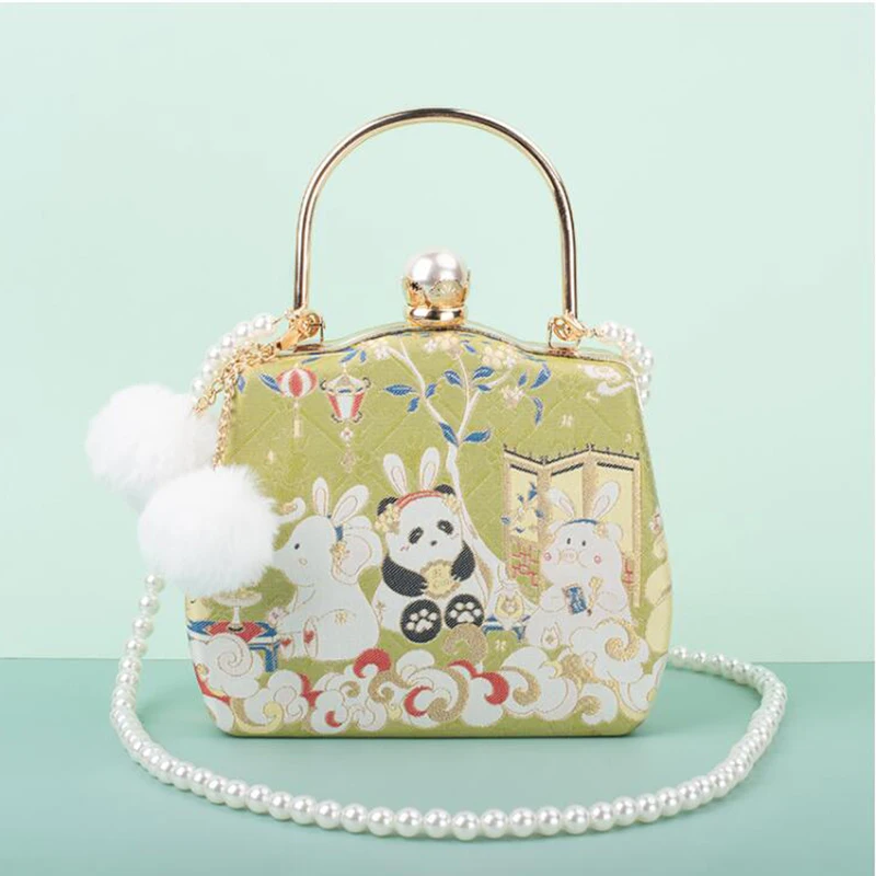Angelatracy 2021 Handmade Women Top-Handle Fresh Animal Jacquard Panda American Fur Ball Pig Countryside Tote Bag Lady Handbag | Багаж и