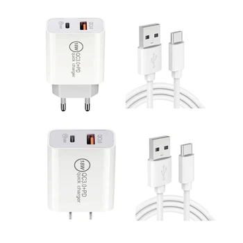 

USB Phone Charger QC 3.0 Type C 18W PD Fast Charging with USB C Cable for iPhone 12 Samsung Xiaomi Mobile Phone