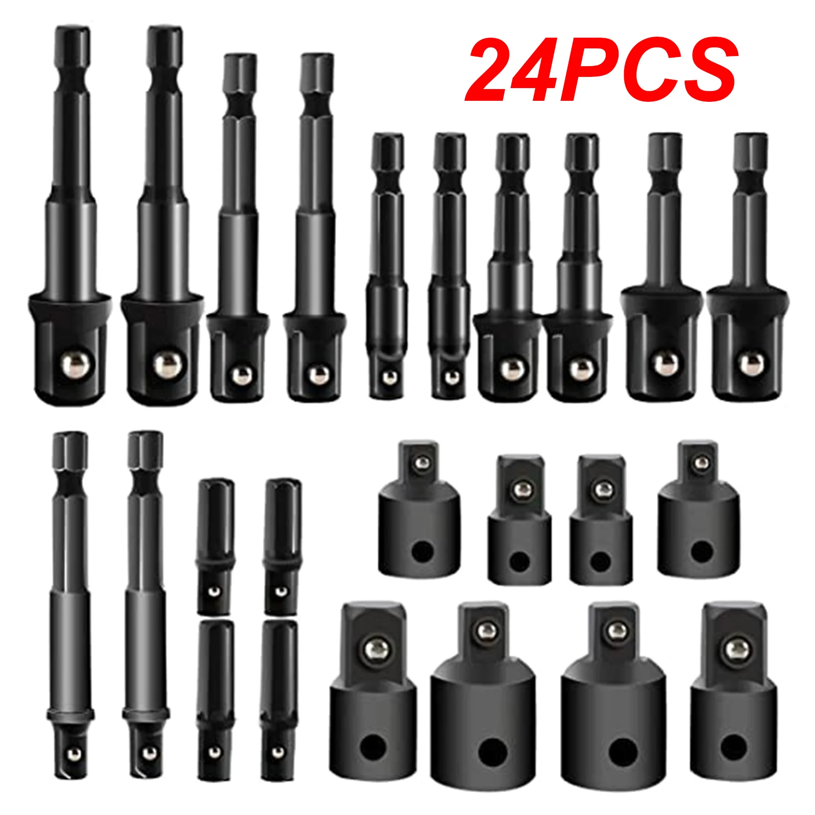 24pcs Impact Extension & Socket Adapter Connecting Rod Hex Shank Drill