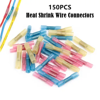

150PCS Heat Shrink Connectors Insulated Waterproof Crimp Terminals Seal Butt Electrical Wire Connector 22-10 AWG Assorted Kit