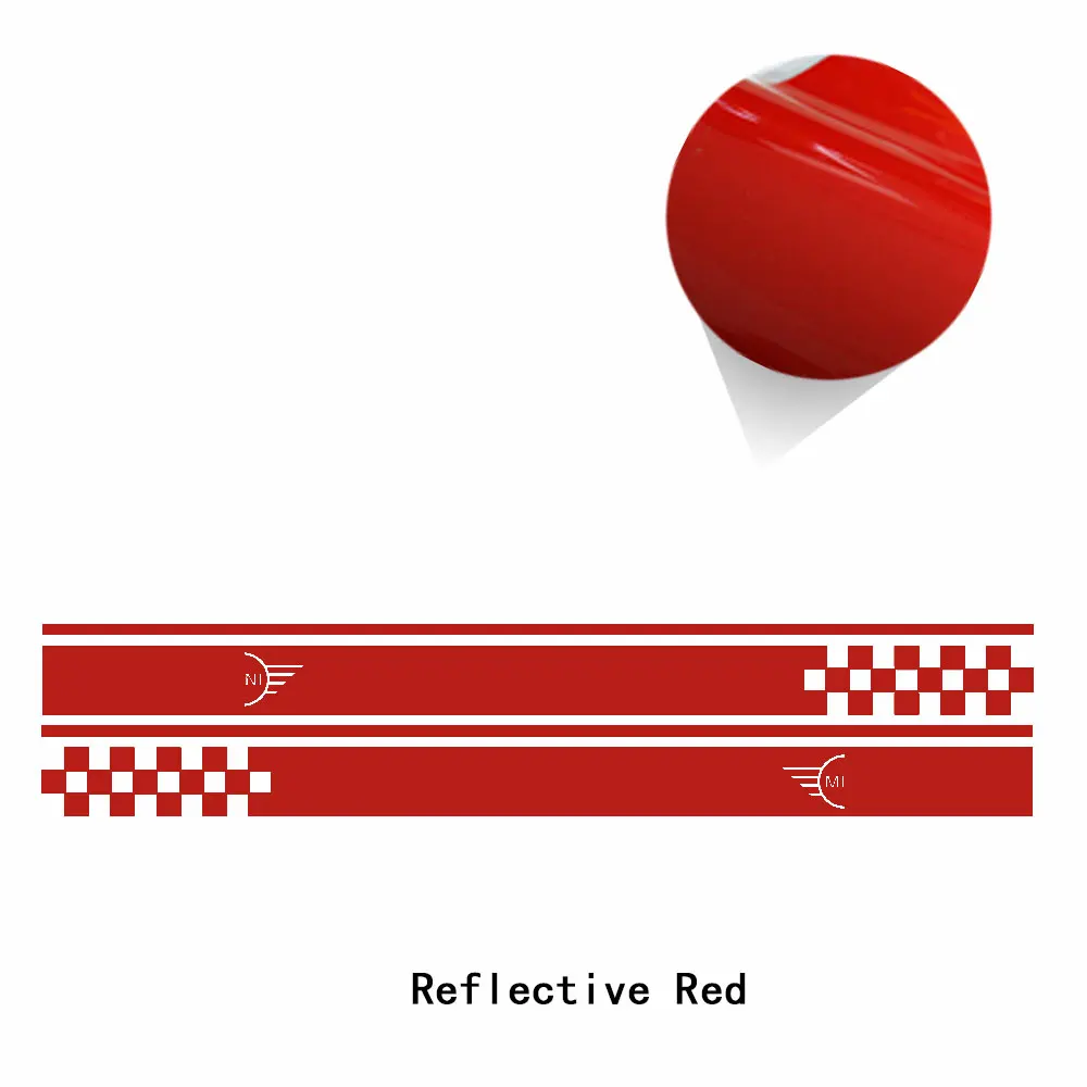 reflective red 2 шт., автомобильный стиль, мини логотип, автомобильная дверь, боковая полоска, юбка, наклейка на тело, графическая наклейка для MINI Cooper S R50 R52 R53 JCW, аксессуары - Название цвета: reflective red