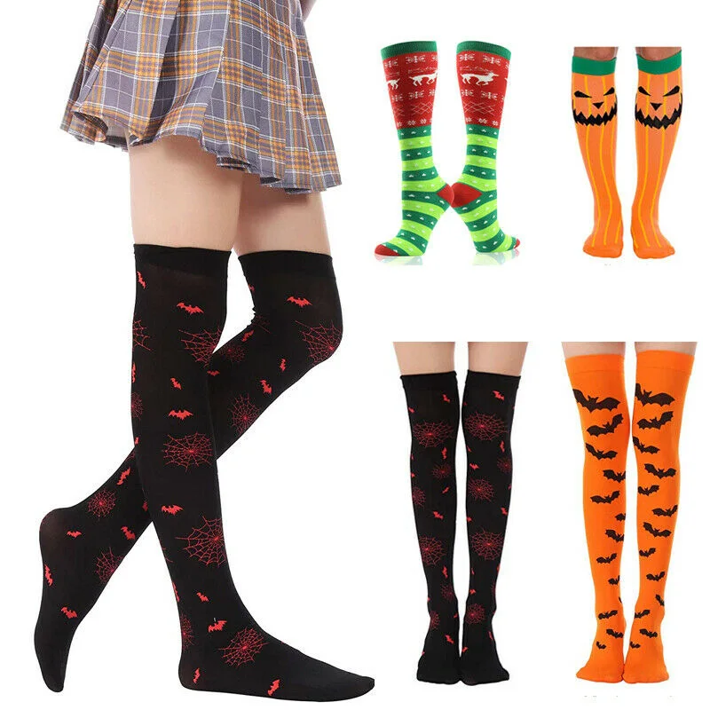 

Mens Women Christmas Long Xmas Fun Novelty Stocking Filler Secret Santa Ladies Halloween Pumpkin Bat Stockings Cotton Warm