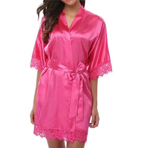 Новая женская ночная рубашка атласная кружевная сексуальная одежда для сна Нижнее белье Ночное мини однотонное платье с v-образным вырезом ночная рубашка банный халат платье Nuisette 3FS - Цвет: E