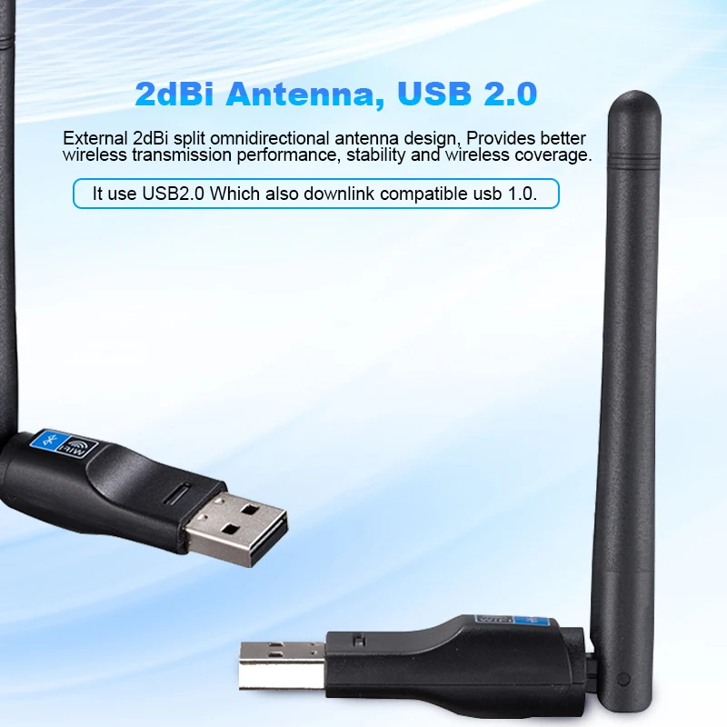 Wifi bluetooth-адаптер 150 Мбит/с USB Wifi антенный адаптер 2dBi RTL8723BU Беспроводная сетевая Рабочая карта Wifi приемник передатчик
