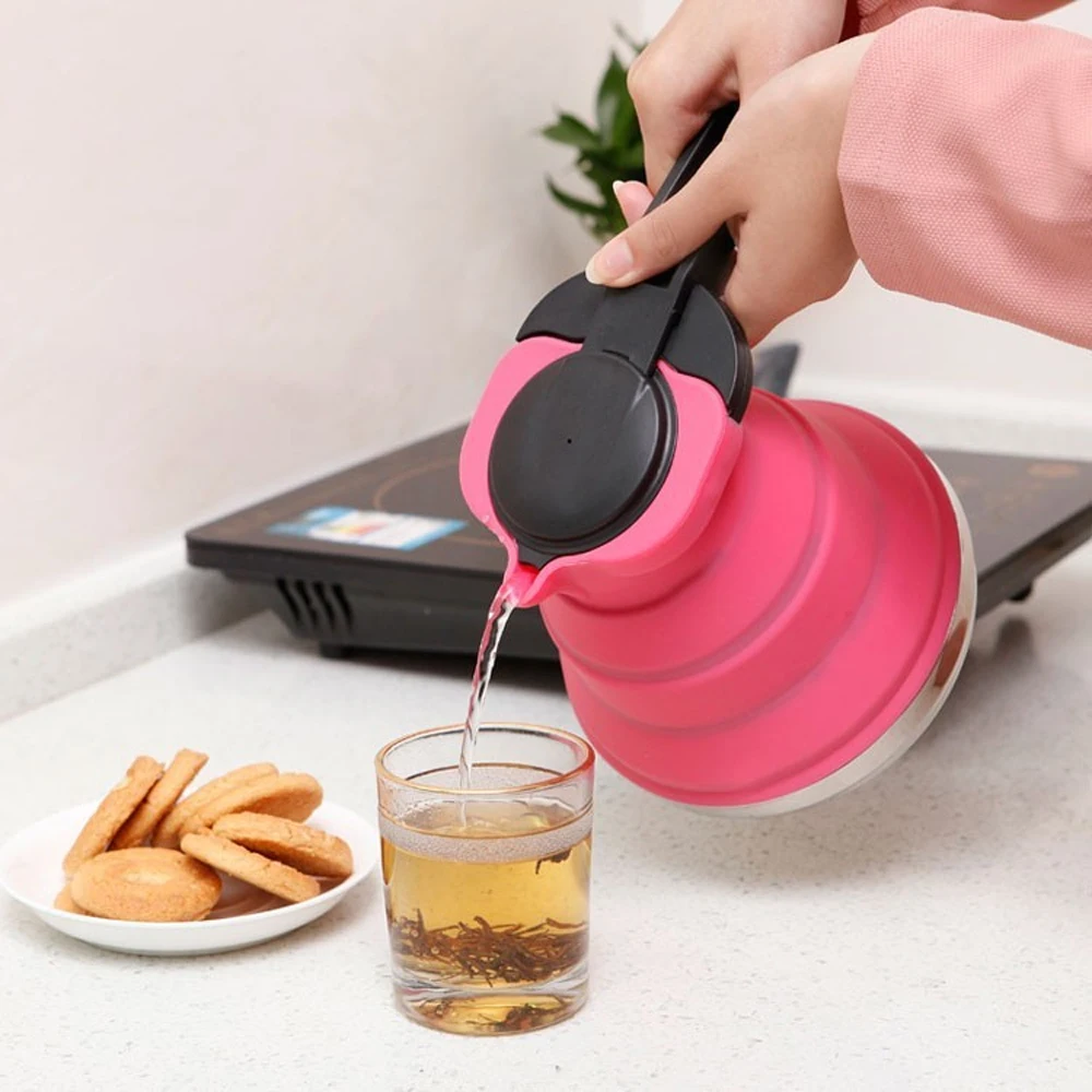 

1.5L Outdoor Foldable Silicone Water Kettle Tea Boiler Coffee Pots Mocha Espresso Portable Water Bottle Camping Kitchen Tools