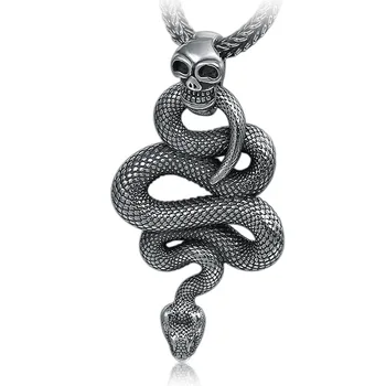 

s925 sterling silver necklace pendant Fashion personality skull snake pendant Thai silver craft exaggerated trend pendant